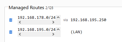 Screenshot of the managed routes settings